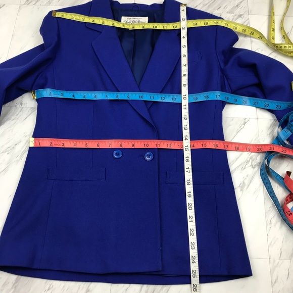 VTG Saks Fifth Ave Blue Wool Skirt Suit Pleated  Classic Jewel Blue - Picture 4 of 8